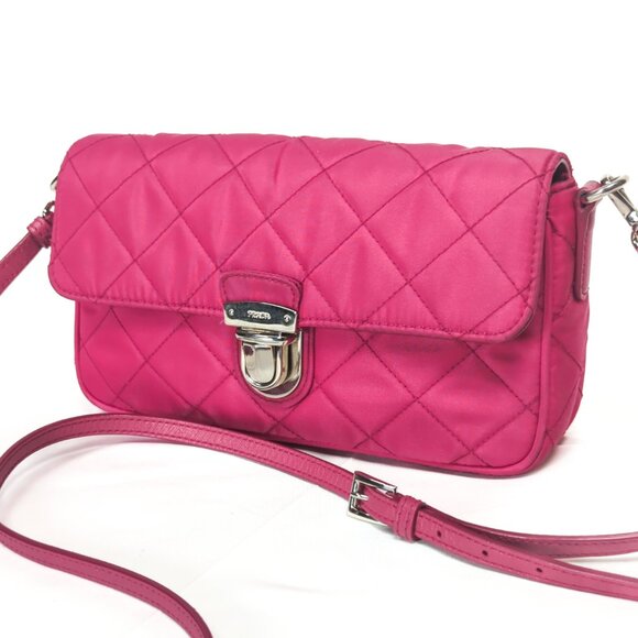 PRADA Tessuto Impunto Crossbody Shoulder Bag - Ibisco Pink - Picture 14 of 15